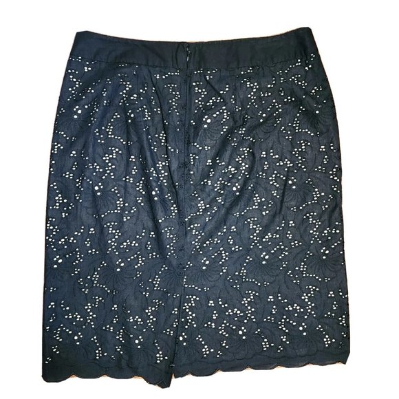 Ann Taylor Loft Skirt Womens Size 6 Solid All Black Tank Eyelet Zip Back Pencil - Picture 5 of 5